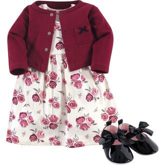 Hudson Baby Cotton Dress, Cardigan and Shoe Set in Rose at Nordstrom, Size 9-12M