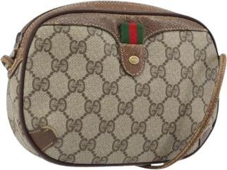 Gucci Pre-owned Vintage Canvas Schoudertas - Dames - Vintage Schoudertas - Beige - ONE Size - Leer - Vintage
