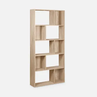 Sweeek Sweeek - Librer&iacute;a Con 5 Baldas Y 10 Compartimentos, Pieter, Natural, 83x23.4x173 Cm