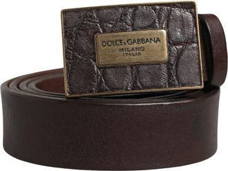 Dolce & Gabbana Men Brown Calf Leather Logo Metal Buckle Mens Belt