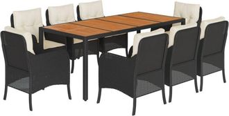 vidaXL Set De Comedor De Jard&iacute;n 9 Pzas Y Cojines Rat&aacute;n Sint&eacute;tico Negro Vidaxl