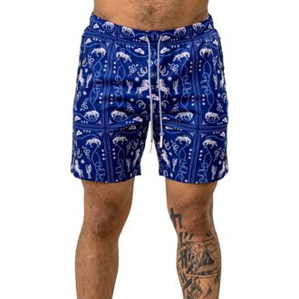 Maceoo Swim Marthyr Print Swim Trunks in Blue at Nordstrom, Size 4