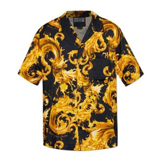Versace Jeans Couture Short Sleeve Shirts, male, Black, Size: M Barocco Patterned Shirt