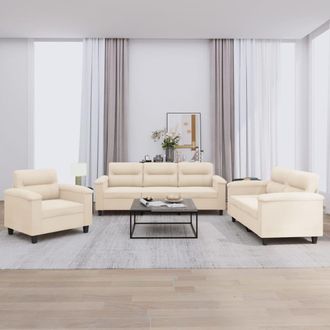 vidaXL Juego De Sof&aacute;s Con Cojines 3 Piezas Tela Microfibra Beige Vidaxl