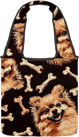 Generic Cute Pomeranian Dog Reversible Canvas Shoulder Tote - Double-Sided Print, 12oz Cotton, 27cm Drop, Fold-Flat Bag for Travel, Shopping, Street Outings