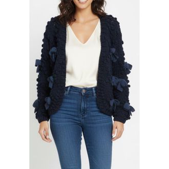 Saachi Bow Chunky Knit Cardigan in Navy at Nordstrom Rack