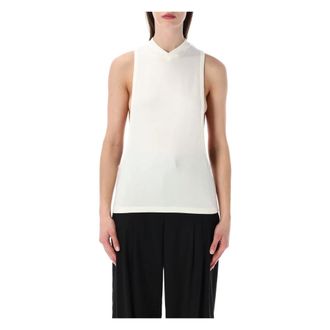 Versace Sleeveless Tops, female, White, Size: 2XS Embroidered Stretch Cotton-Jersey Tank Top