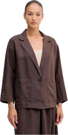 Benetton Blazer in Lino Monopetto - - Jackets - Donna - Marrone - S