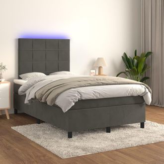 vidaXL Vidaxl - Cama Box Spring Colch&oacute;n Y Led Terciopelo Gris Oscuro 120x200 Cm