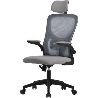 ML Design Ml-design - Silla De Oficina Ergon&oacute;mica Gris De Rejilla Asiento De Escritorio Ordernador Con Resposabrazos Acolchado, Reposacabezas Regulable Funci&oacute;n 