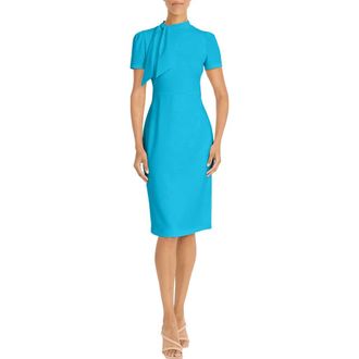 Maggy London Tie Neck Short Sleeve Sheath Dress in Ocean Depths at Nordstrom Rack, Size 10