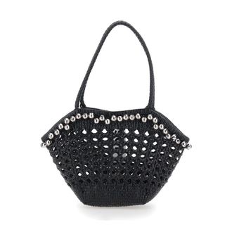 Osoi Osoi Lip Black Shoulder Bag With Rounded Handles And Beaded Details In Leather Woman