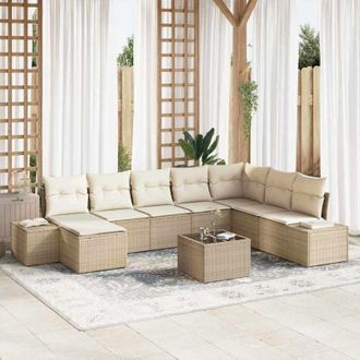 vidaXL Conjunto De Sof&aacute; De Jard&iacute;n 8 Pcs Beige Y Crema Rat&aacute;n Sint&eacute;tico Vidaxl