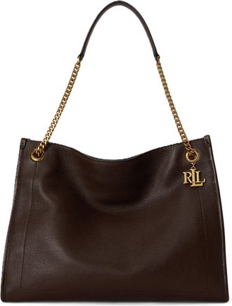 Ralph Lauren Gold Accent Textured Leather Rectangular Handbag
