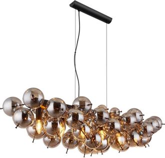 Globo Lighting Udo L&aacute;mpara Colgante De Techo Con Forma De Barra, Esferas Negras Mate, Pantalla De Cristal Ahumado, 6 Bombillas E14