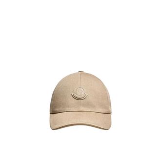 Moncler Accessoires, Heren, Bruin, ONE Size, Katoen, Leren Logo Katoen Gabardine Baseballpet
