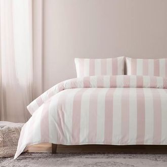 Casa da Laura Funda nórdica Rayas 100% Algodón Rosa Palo Cama 90 cm (160 x 220 cm