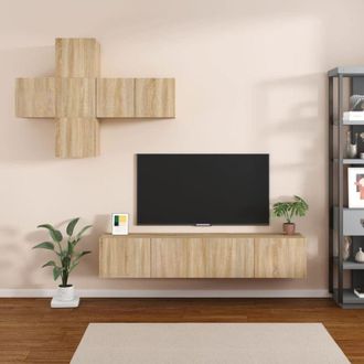 vidaXL 7 Piece TV Cabinet Set Sonoma Oak Engineered Wood vidaXL