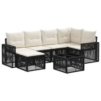 vidaXL Conjunto De Sof&aacute;s De Jard&iacute;n 7 Pcs Negro Y Blanco Crema Vidaxl