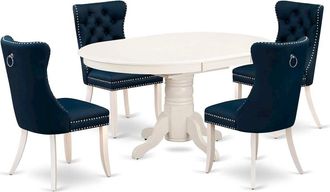 East West Furniture 5 Piece Dining Set Includes an Oval Wooden Table with Butterfly Leaf and 4 Upholstered Chairs