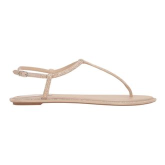 Rene Caovilla Beige Satin Sandals with Rhinestones - female - Ren&eacute; Caovilla - Flat Sandals - Beige - 3 UK - Shoes