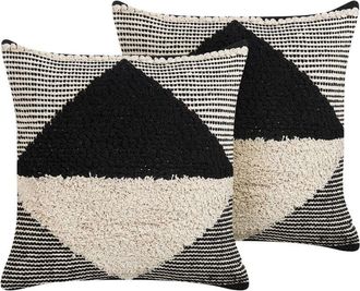 Beliani Set of 2 Decorative Cushions KHORA Cotton 50 x 50 cm Black Geometric Pattern