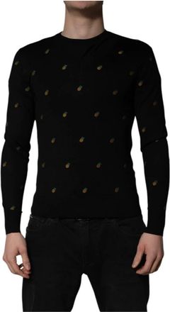 Dolce & Gabbana Zijden trui met ronde hals - Heren - Ronde hals truien - Zwart - XS - Truien & Vesten