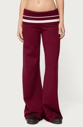 Edikted Kaliya Striped Foldover Sweater Pants in Burgundy at Nordstrom, Size X-Small