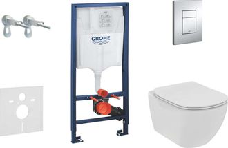 GROHE Rapid Sl - Juego De M&oacute;dulo Empotrable, Inodoro Suspendido, Asiento Tesi Softclose, Rimless, Pulsador De Wc Skate Cosmopolitan, Cromo 38528set-ke