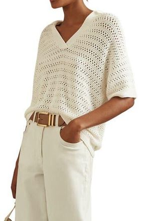Reiss Carla Open Stitch Polo Sweater in Ivory at Nordstrom Rack, Size X-Large