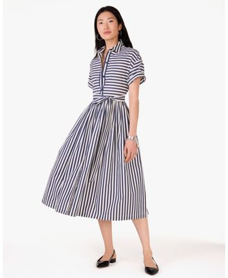 Kate Spade New York Womens Striped Midi Shirt Dress - Navy - Size Medium
