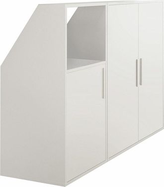 Vente-Unique Mueble bajo para techo abuhardillado con 3 puertas y 1 estante - Blanco - ADEZIO