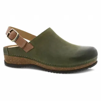 Dansko Womens Merrin Burnished Suede Clogs In Olive