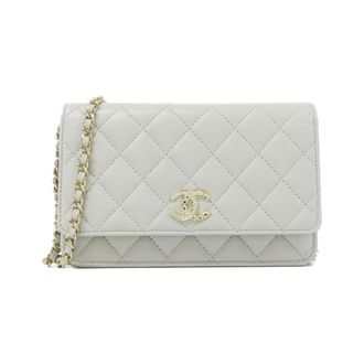 Chanel Gray Leather Chain/Shoulder Wallet (Pre-Owned)