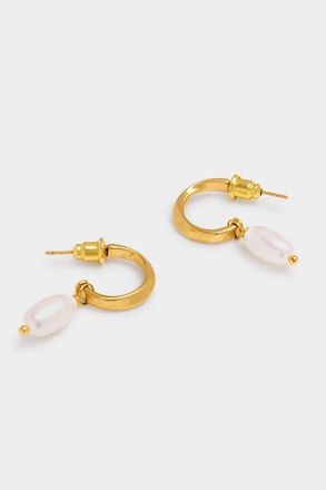 Katie Loxton Pearl Lustre Hoop Earrings in Pearl and Gold at Nordstrom