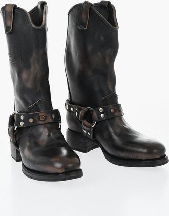 Dsquared2 Stivali Biker HARLEY in Pelle Effetto Vintage con Borchie 5cm Dsquared2
