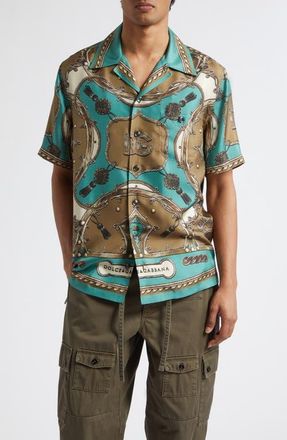 Dolce & Gabbana Cargo Print Washed Silk Twill Camp Shirt in Corde/Nappe F.verdon at Nordstrom, Size 37