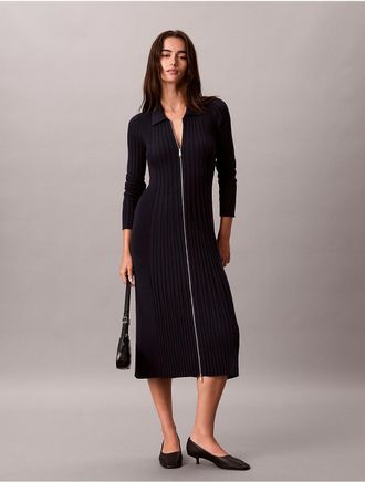 Calvin Klein Jeans Calvin Klein Womens Ribbed Full Zip Polo Dress - Blue - M