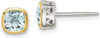 Diamond2Deal Sterling Silver Rhodium-plated with 14k Accent Aquamarine Square Stud Earrings