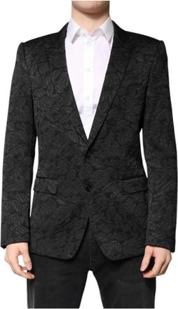 Dolce & Gabbana Martini Brocade Single-Breasted Blazer - Heren - Blazers - Zwart - L - Polyester - Jassen