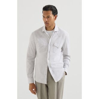 Brunello Cucinelli Easy-fit shirt with shoulder yoke in Pebble at Nordstrom, Size Xxx-Large Eu