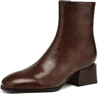 Generic Womens Ankle Boots Smooth PU Leather Comfortable Block Heel Nonslip Wear Resistant Outsole Side Zipper For Daily Commute Casual Outings,Brown,5.5 UK