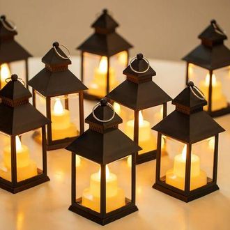 OEM Mini Faroles Led Negros - Paquete De 10 Faroles Colgantes Decorativos Para Velas, Ideales Para Exteriores, Halloween, Ramad&aacute;n, Bodas, Navidad Y Decora