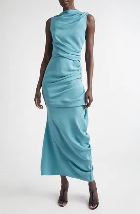 Christopher John Rogers Yanked Ruched Silk Column Gown in Larimar at Nordstrom, Size 6