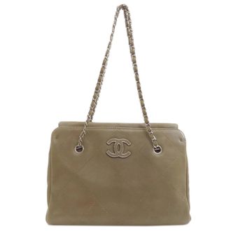 Chanel Khaki Leather Tote Bag (Pre-Owned)