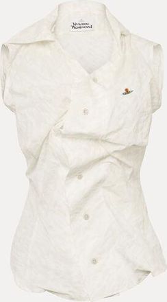 Vivienne Westwood Short Sleeve Drunken Shirt Embossed Cotton Stained-white 40 Women