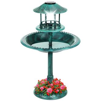 Best Choice Products Solar Outdoor Bird Bath Pedestal Fountain Garden Decoration w/ Fillable Planter Base