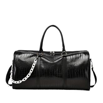 Generic Compatible For Large Capacity Retro Crocodile-Textured Duffel Bag with Adjustable Shoulder Strap, Stylish Gym(Black-)