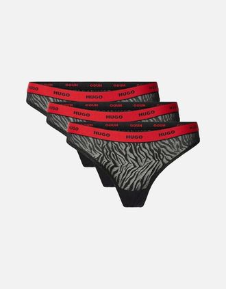 HUGO BOSS Womens 3-Pack Classic Logo Lace Thongs, Black/red - Size: 14