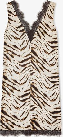 Ganni White Dress in Zebra Satin - Size 32 Viscose